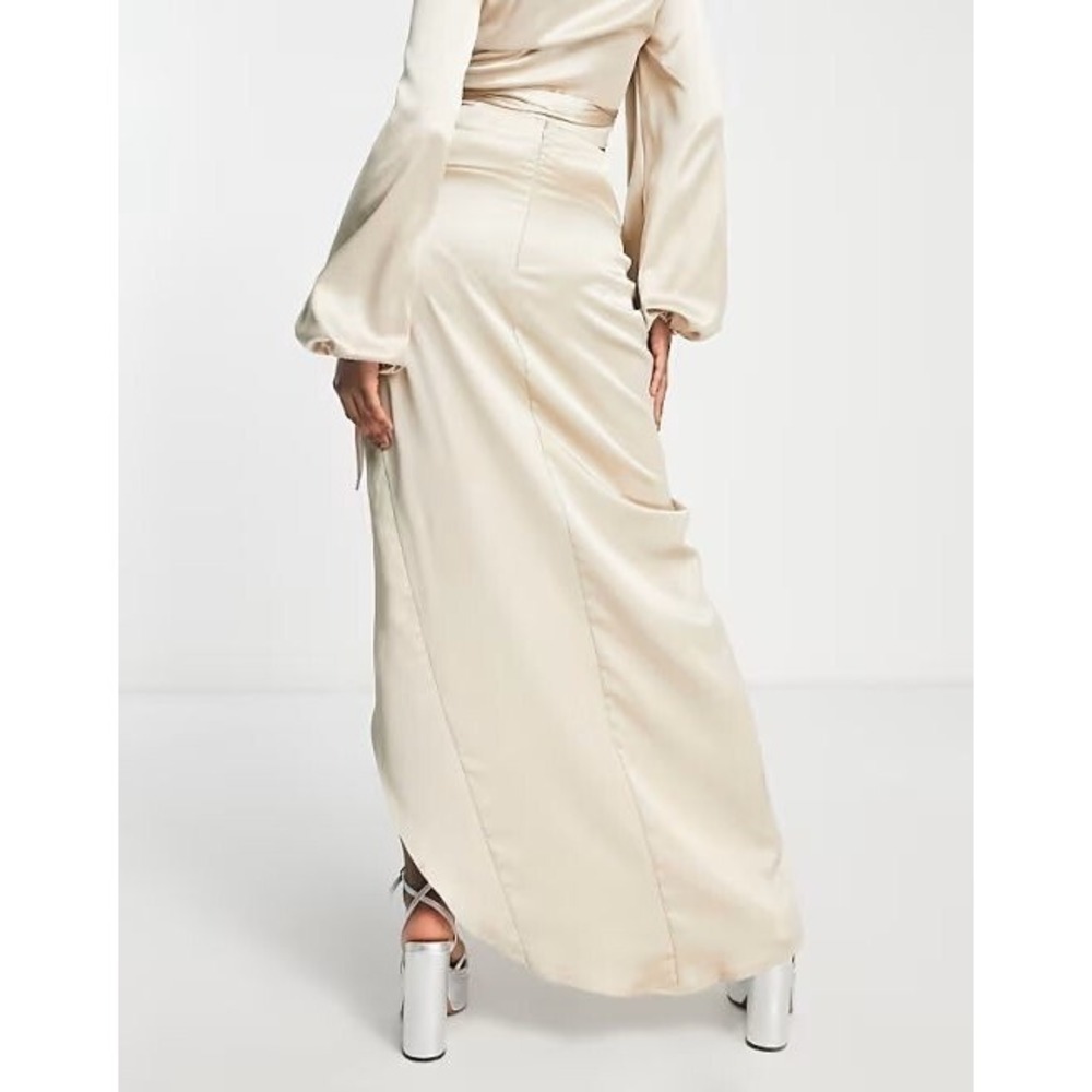 Flounce London Tall High Waist Maxi Skirt w/ Leg Split - Mink Satin - US Sz 6 - Picture 5 of 5